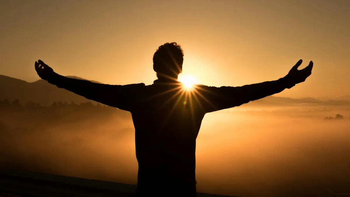 Person taking a peaceful pause outdoors