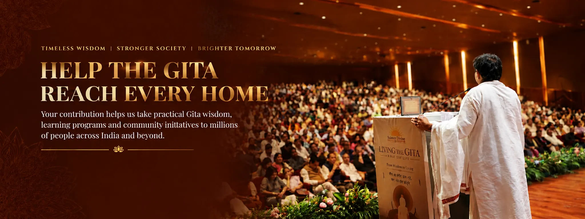 Help the Gita Reach Every Home — Living the Gita Movement with Sadguru Sakshi Shree addressing a massive audience